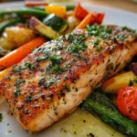 Salmón blanco con vegetales asados