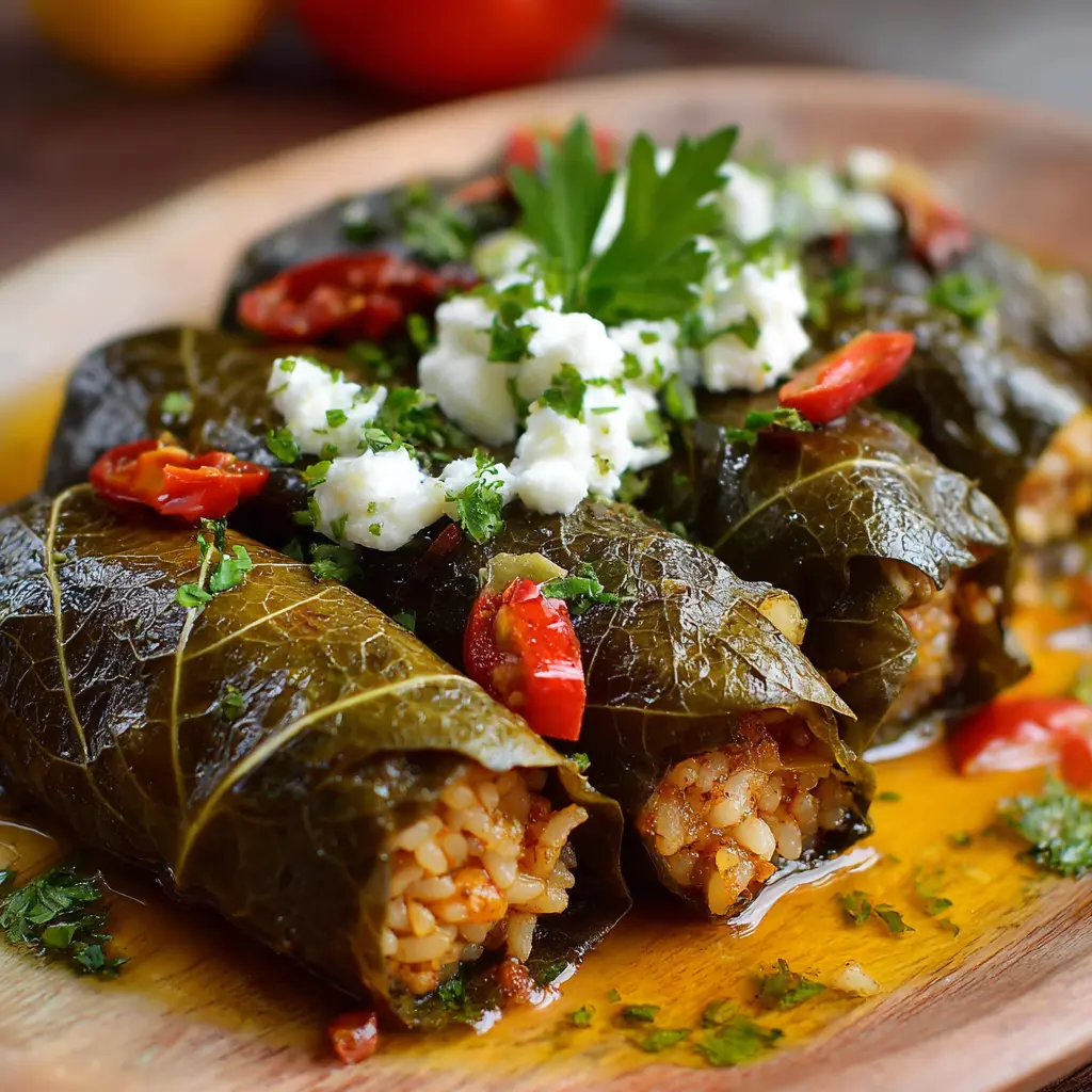 rollitos de hojas de parra rellenos de arroz