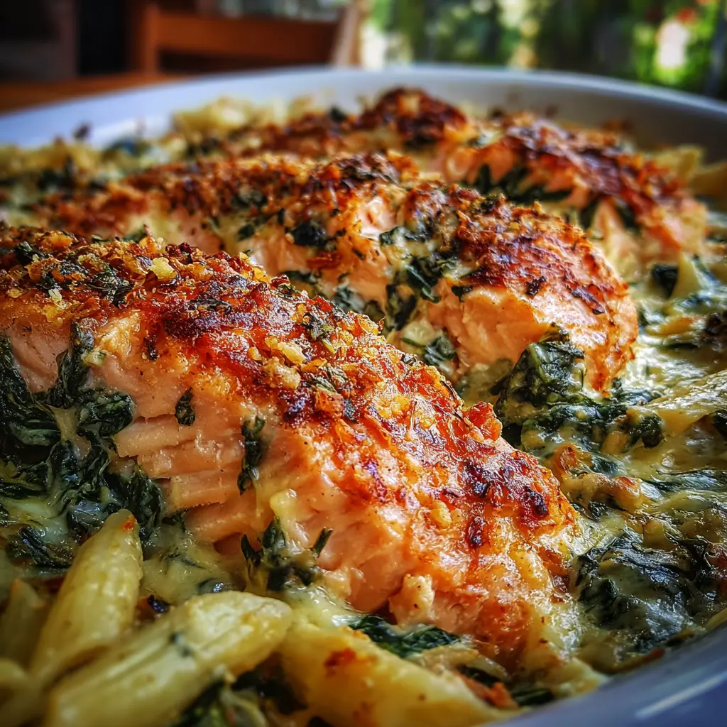 Plumas con Salmón y Espinacas al Gratín 🐟