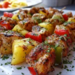 Brochetas de pollo y ananá