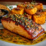 Salmón Glaseado con Miel y Mostaza Batata Asada