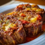 Rocambole de carne moída recheado suculento e cheio de sabor