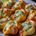 Conchas rellenas cremosas de mariscos