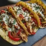 Tacos de Fajitas de Pollo con Queso