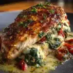Pollo Relleno de Tomate Seco, Espinacas y Queso