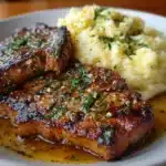Chuletas de Res en Mantequilla de Ajo con Puré de Papas