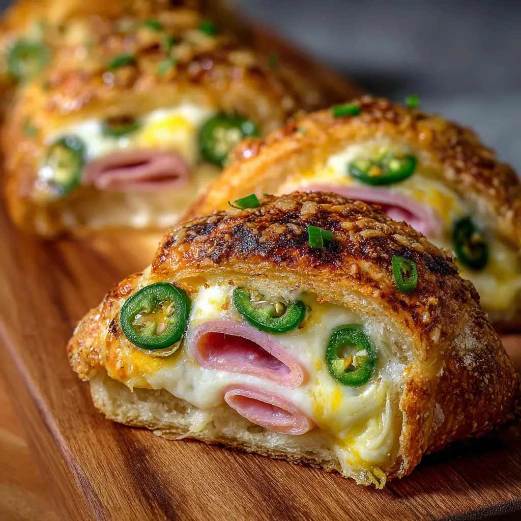 Panecillos rellenos de queso crema, jamón de pavo y jalapeños