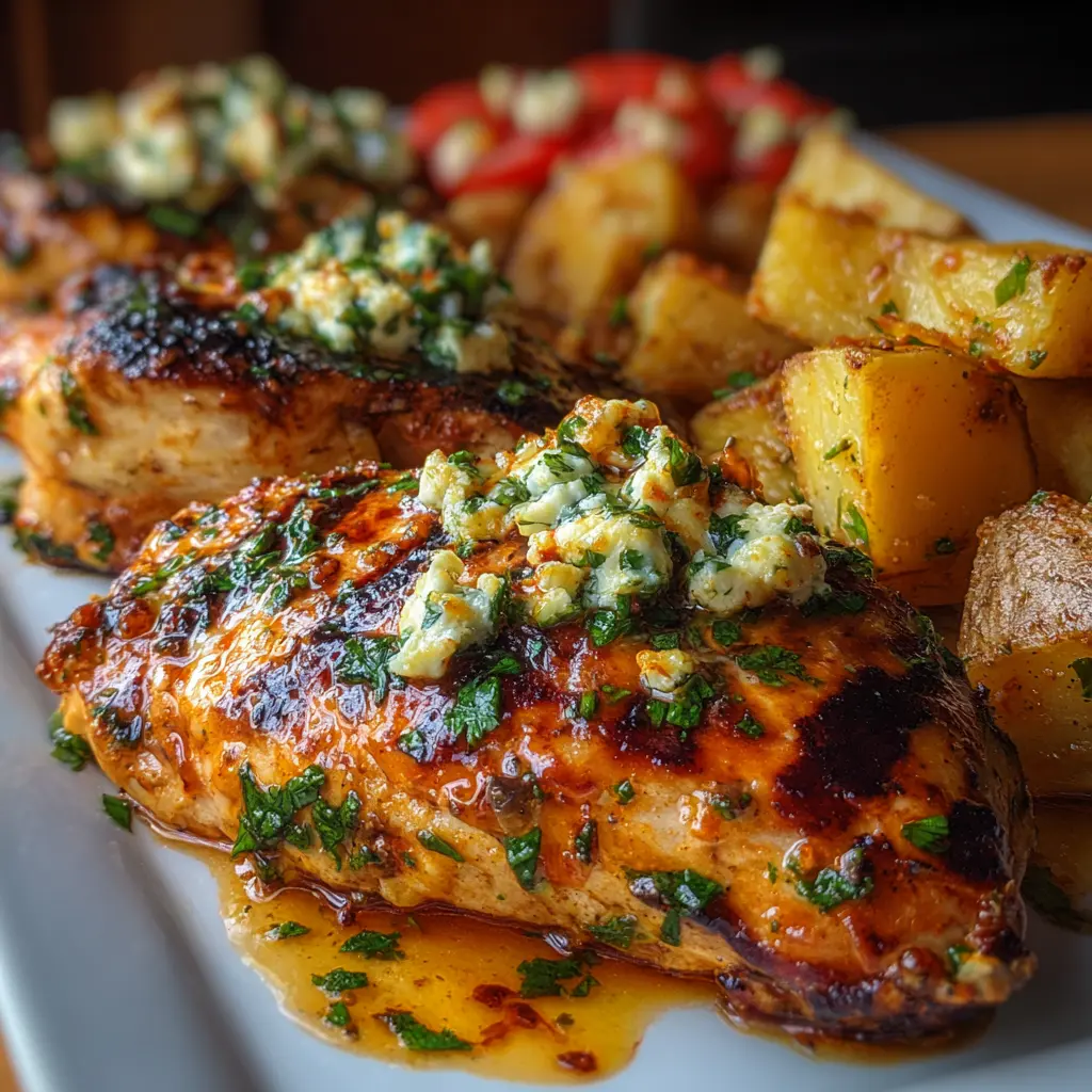 Pechugas de Pollo con Salsa de Queso y Patatas Asadas