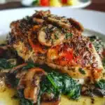 Pollo, espinacas y champiñones al horno