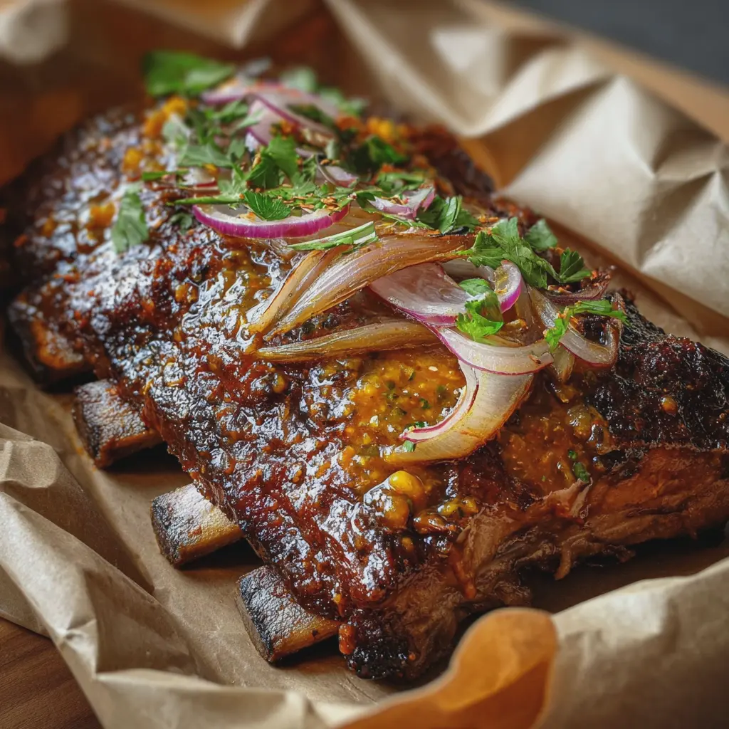 Costillas de Res en Papillote con Salsa de Miel y Mostaza