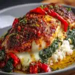 Pollo Relleno de Pimiento Rojo Asado, Espinacas y Mozzarella