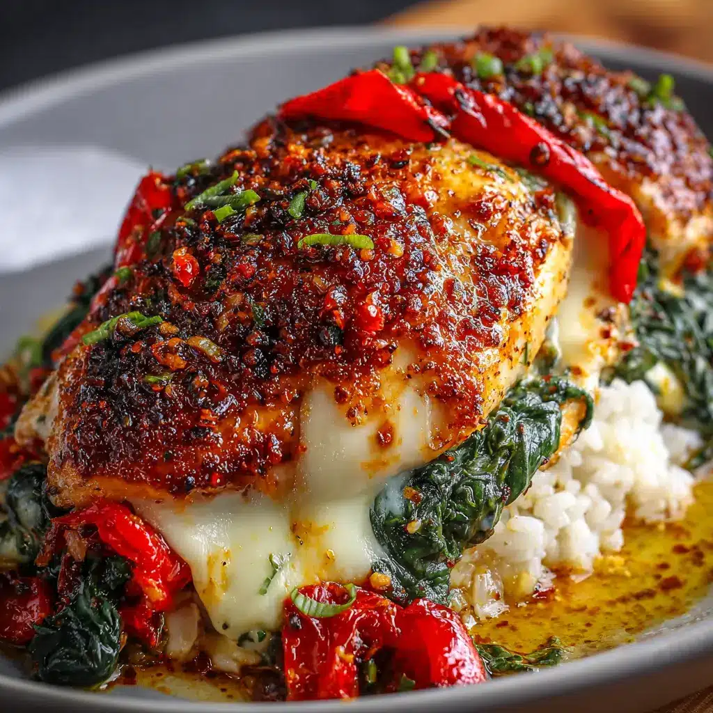 Pollo Relleno de Pimiento Rojo Asado, Espinacas y Mozzarella