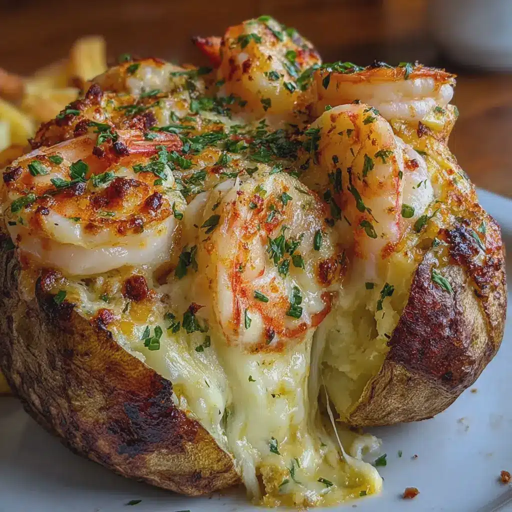 Papas al horno rellenas de camarones al ajillo con queso 🍤🧀