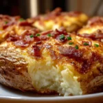 Papas al horno con mantequilla, queso y tocino a cambio