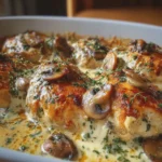 Pollo cremoso con champiñones al horno