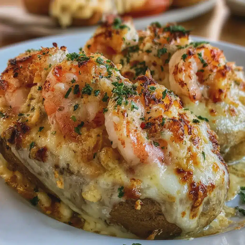Papa al horno rellena de camarones y cangrejo con queso