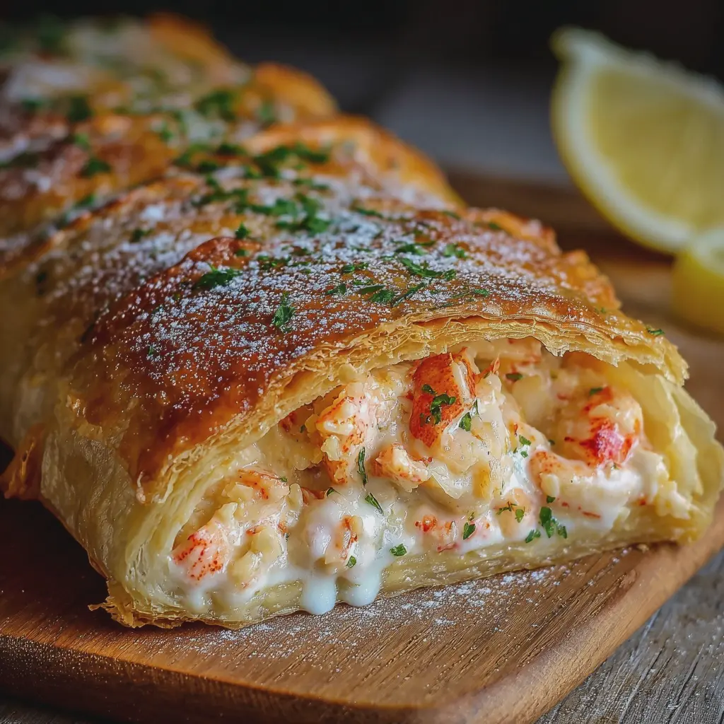 Strudel cremoso de cangrejo y langosta en hojaldre