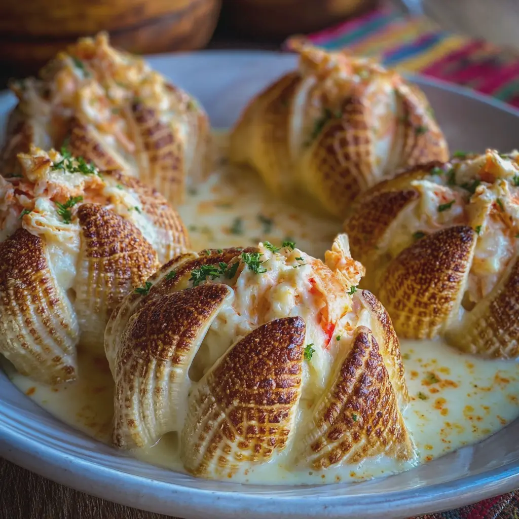 Conchas rellenas cremosas de langosta y cangrejo Alfredo 🦞🦀