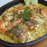 Pescado con Gambas y Puerro en Salsa Cremosa 🐟🍤🥬