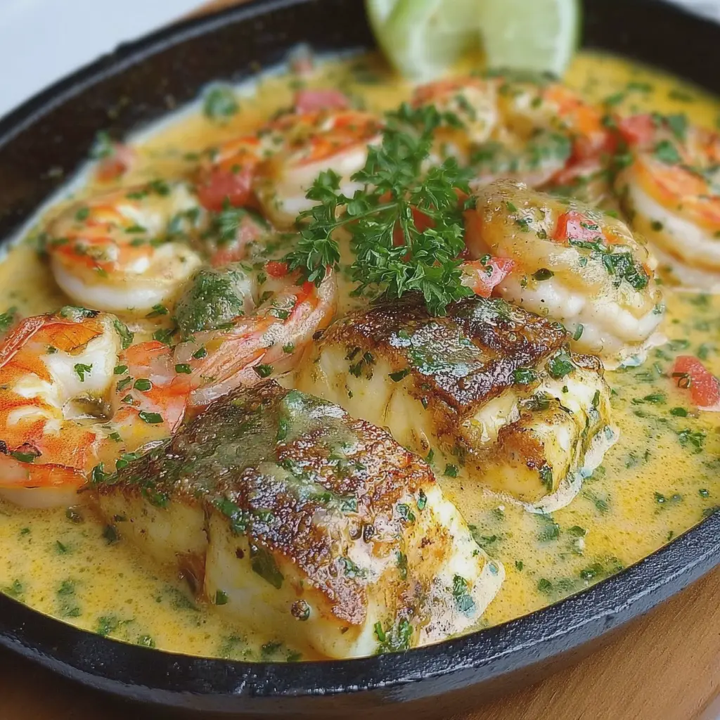 Pescado con Gambas y Puerro en Salsa Cremosa 🐟🍤🥬