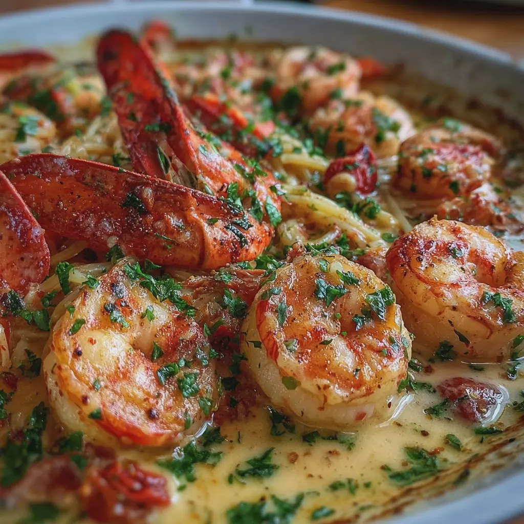 Alfredo cremoso de camarones, langosta y vieiras 🍤🦞