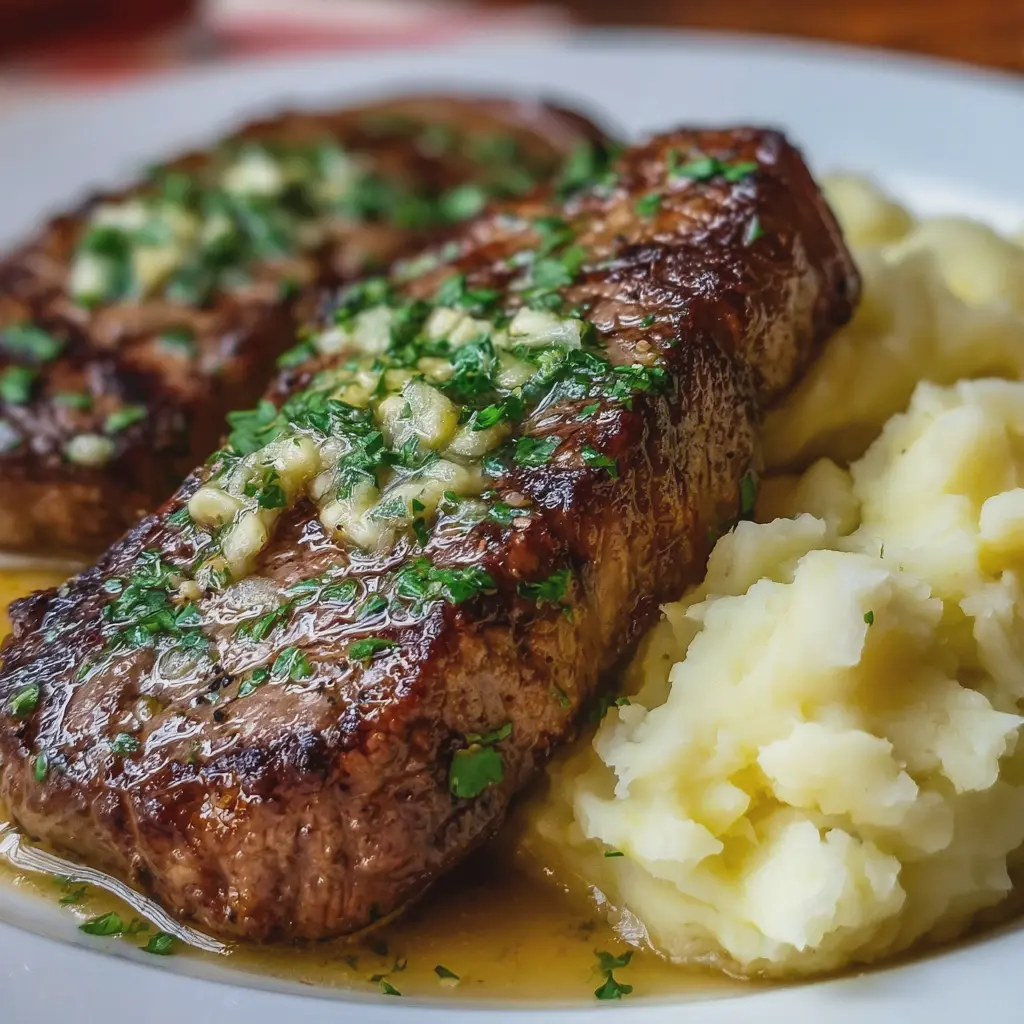FILETE DE RES CON MANTEQUILLA DE AJO Y PURÉ DE PAPAS