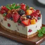 CHEESECAKE CREMOSO DE FRUTAS FÁCIL Y SIN HORNO