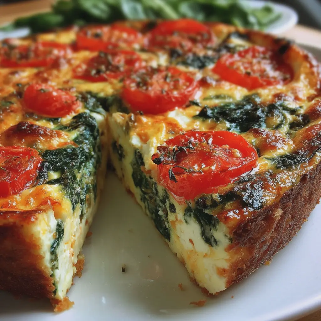 Quiche sin masa de espinacas, tomate y queso feta