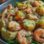 Ensalada de patatas con gambas y eneldo