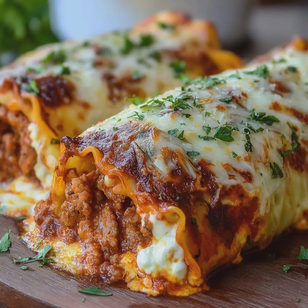 ROLLITOS DE LASAÑA CON CARNE, RICOTTA Y MUCHO QUESO