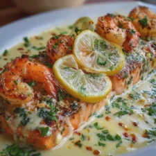 Salmón y Camarones Cremosos: Una Receta Fresca y Fácil con Limón y Ajo