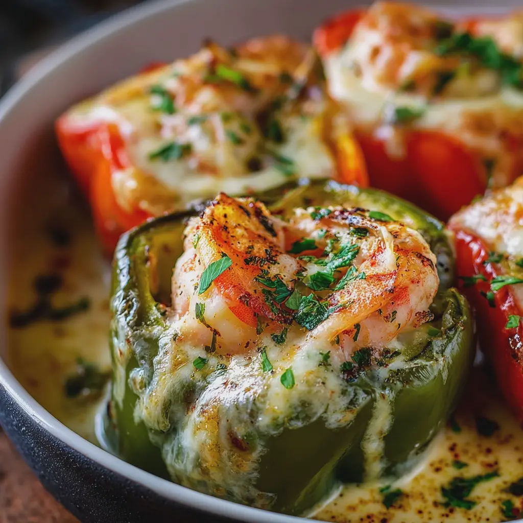 Pimientos Rellenos de Camarones y Queso Crema