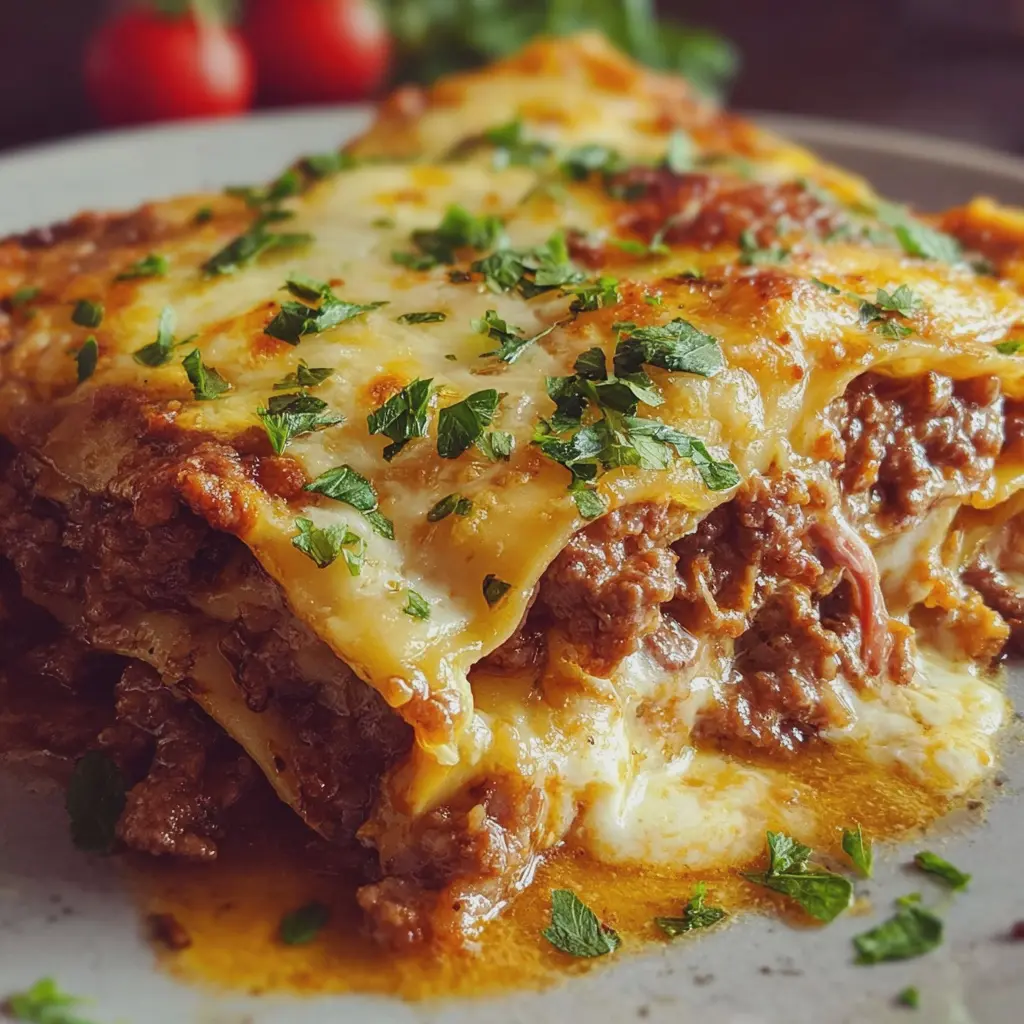 Lasaña de Carne Picada con Beicon de Pavo y Queso Mozzarella