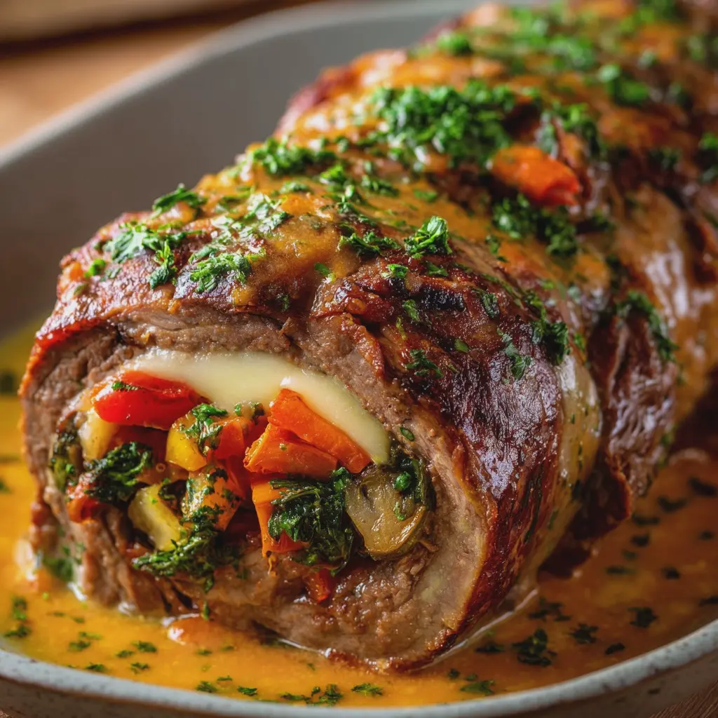 Rollo de Carne Relleno de Queso y Verduras