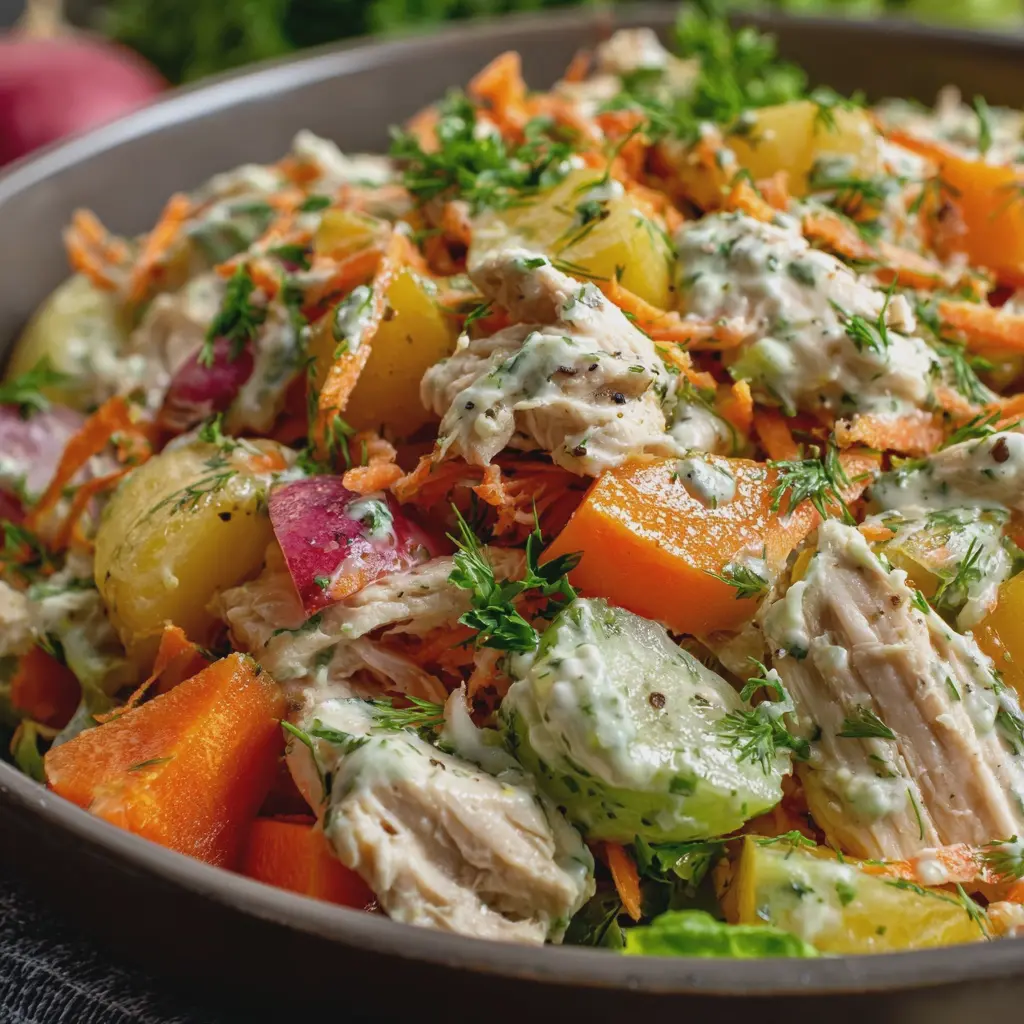 ENSALADA DE POLLO CON PAPA Y ZANAHORIA ¡CREMOSA