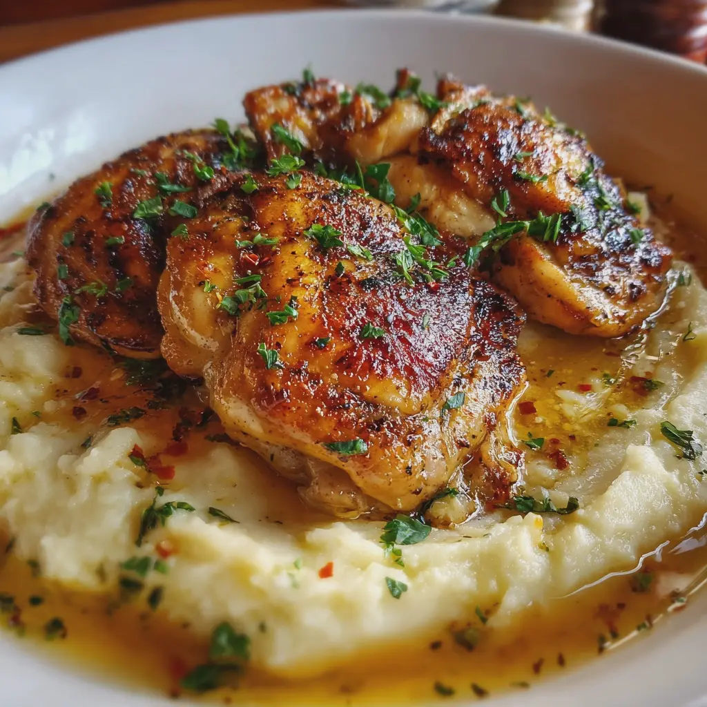 Pollo sobre Puré de Patatas
