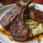 Chuletas de Cordero a las Hierbas con Puré de Mantequilla y Jugo Reducido