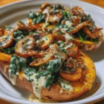 Barquitas de Batata con Champiñones, Espinacas y Salsa Cremosa