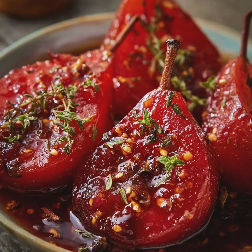 Peras en Salsa de Uva y Especias
