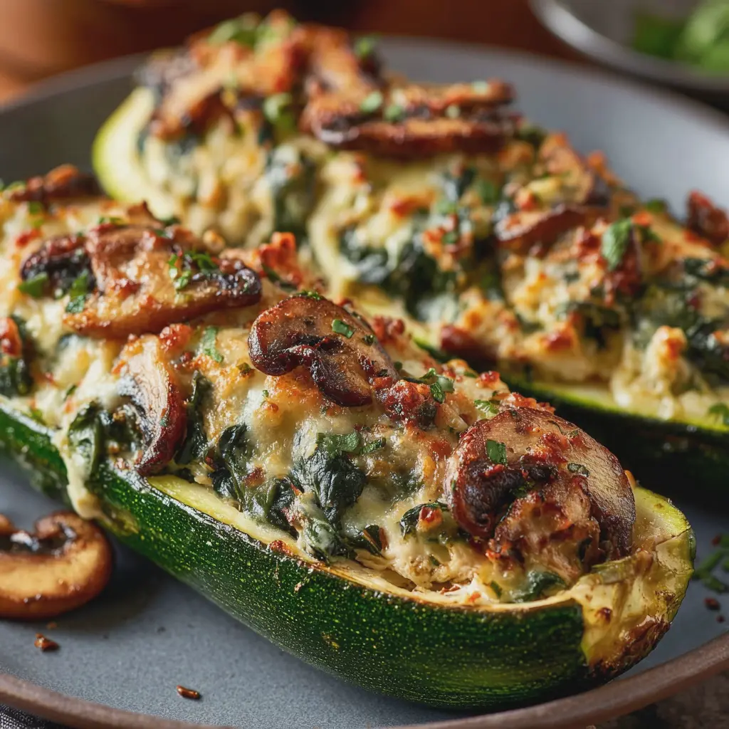 calabacín rellenas de espinacas, champiñones y ricotta