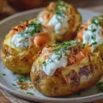 Patatas rellenas de salmón y crema