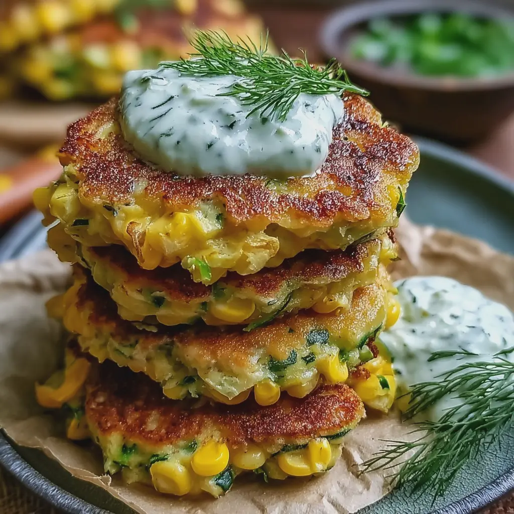 Tortitas de Elote y Calabacita con Aderezo de Eneldo