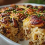 Gratinado de arroz con pollo y champiñones